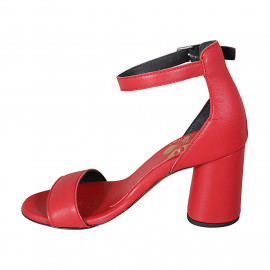 Woman's open shoe with ankle strap in red leather heel 7 - Available sizes:  32 2