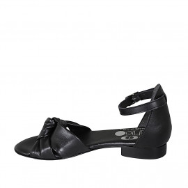 Woman's open shoe with strap and knot in black leather heel 2 - Available sizes:  32 2