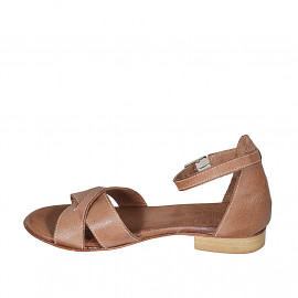 Woman's open shoe with strap in light brown leather heel 2 - Available sizes:  32, 33, 42 2