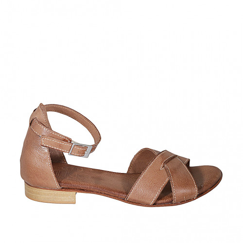Chaussure ouverte avec courroie en cuir marron clair talon 2 - Pointures disponibles:  32, 33, 42