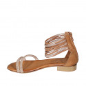 Woman's open shoe with zipper in cognac brown and copper leather with rhinestones heel 2 - Available sizes:  32