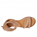 Woman's open shoe with zipper in cognac brown and copper leather with rhinestones heel 2 - Available sizes:  32
