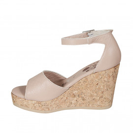 Woman's open shoe with strap and platform in light rose leather wedge heel 9 - Available sizes:  42 2