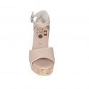 Woman's open shoe with strap and platform in light rose leather wedge heel 9 - Available sizes:  42