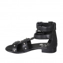 Woman's open shoe with zipper, buckles and studs in black leather heel 2 - Available sizes:  32, 33