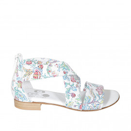 Zapato abierto para mujer en piel blanca imprimida multicolor con cremallera tacon 2 - Tallas disponibles:  32, 33, 42, 43