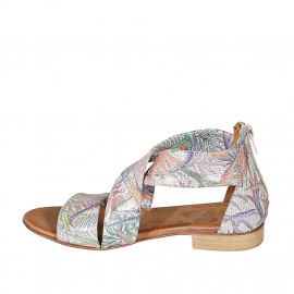 Woman's open shoe with zipper in silver multicolored printed leather heel 2 - Available sizes:  32 2