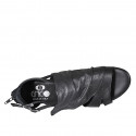 Woman's open shoe with zipper and buckles in black leather and pierced leather heel 2 - Available sizes:  32, 33