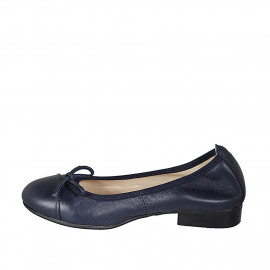 Ballerine avec bout droit et noeud pour femmes en cuir bleu talon 2 - Pointures disponibles:  32 2