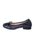 Woman's ballerina shoe with captoe and bow in blue leather heel 2 - Available sizes:  32