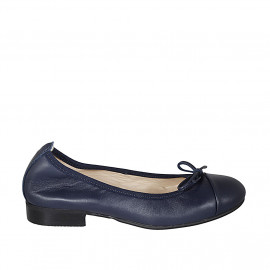 Ballerine avec bout droit et noeud pour femmes en cuir bleu talon 2 - Pointures disponibles:  32