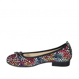Woman's rounded tip ballerina in multicolored mosaic printed suede with bow heel 2 - Available sizes:  32 2