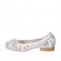 Woman's ballerina shoe with captoe and bow in white multicolored printed leather heel 2 - Available sizes:  32, 33, 42, 43, 44