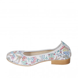 Woman's ballerina shoe in white multicolored printed leather heel 2 - Available sizes:  32, 42 2