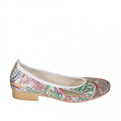 Ballerina da donna in pelle argento stampata multicolor tacco 2 - Misure disponibili: 32