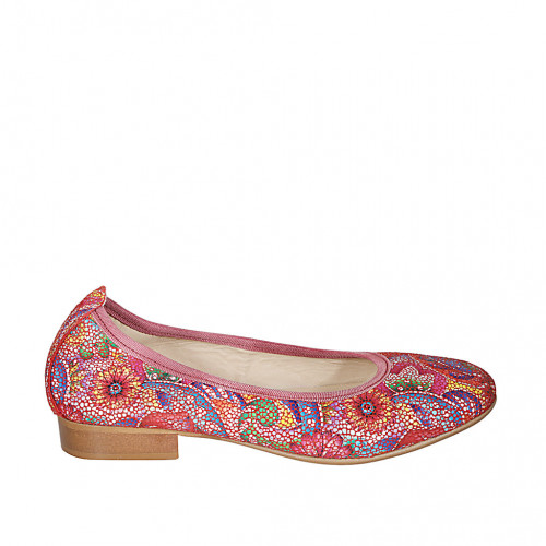 Bailarina para mujer en piel roja imprimida multicolor tacon 2 - Tallas disponibles:  32