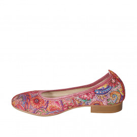Woman's ballerina shoe in red multicolored printed leather heel 2 - Available sizes:  32 2