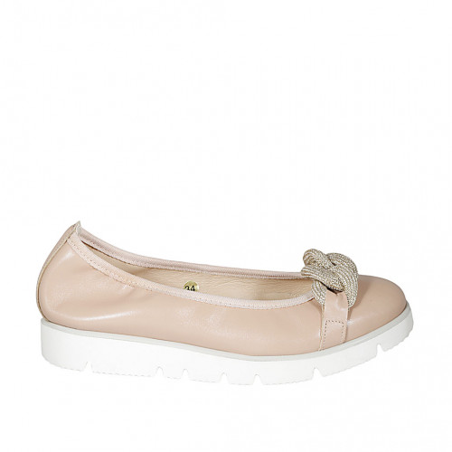 Ballerine avec chaîne pour femmes en cuir rose talon compensé 3 - Pointures disponibles:  32, 44