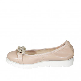 Woman's ballerina shoe with chain in rose leather wedge heel 3 - Available sizes:  32, 44 2