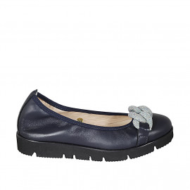 Woman's ballerina shoe with chain in blue leather wedge heel 3 - Available sizes:  32