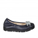 Woman's ballerina shoe with chain in blue leather wedge heel 3 - Available sizes:  32