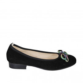 Woman's ballerina shoe in black suede with multicolored bow heel 2 - Available sizes:  32, 43