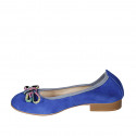 Ballerina da donna in camoscio bluette con fiocco multicolor tacco 2 - Misure disponibili: 32, 33, 42, 43, 44