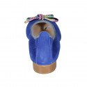 Woman's ballerina shoe in blue suede with multicolored bow heel 2 - Available sizes:  32, 33, 42, 43, 44