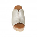 Woman's mule with platform in platinum laminated leather wedge heel 9 - Available sizes:  42