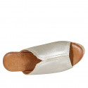 Woman's mule with platform in platinum laminated leather wedge heel 9 - Available sizes:  42