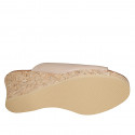 Woman's mule with platform in light rose leather wedge heel 7 - Available sizes:  42, 43