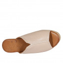 Woman's mule with platform in light rose leather wedge heel 7 - Available sizes:  42, 43