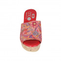 Sabot da donna in pelle rossa stampata multicolor con plateau e zeppa 9 - Misure disponibili: 42, 43