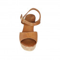 Woman's sandal with strap and platform in cognac brown leather wedge heel 9 - Available sizes:  43