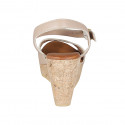 Woman's sandal with strap and platform in light rose leather wedge heel 9 - Available sizes:  42, 43, 44, 45