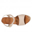 Woman's sandal with strap and platform in light rose leather wedge heel 9 - Available sizes:  42, 43, 44, 45