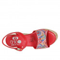 Sandalia para mujer en piel roja imprimida multicolor mosaico con cinturon, plataforma y cuña 9 - Tallas disponibles:  42, 43, 44, 45