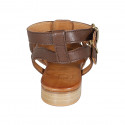 Woman's sandal with ankle straps in brown leather heel 2 - Available sizes:  32, 33, 42