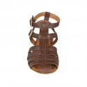 Woman's sandal with ankle straps in brown leather heel 2 - Available sizes:  32, 33, 42