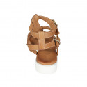 Woman's sandal with straps in cognac brown leather wedge heel 3 - Available sizes:  32