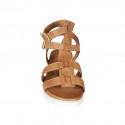 Sandale pour femmes avec courroies en cuir cognac talon compensé 3 - Pointures disponibles:  32