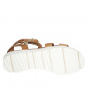 Sandale pour femmes avec courroies en cuir cognac talon compensé 3 - Pointures disponibles:  32