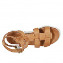 Sandale pour femmes avec courroies en cuir cognac talon compensé 3 - Pointures disponibles:  32