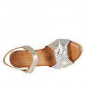 Woman's sandal with strap, platform and knot in silver and platinum leather wedge heel 7 - Available sizes:  42