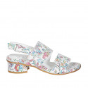 Sandalia para mujer en piel blanca imprimida multicolor tacon 3 - Tallas disponibles:  32, 43, 44, 45