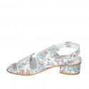 Sandalia para mujer en piel blanca imprimida multicolor tacon 3 - Tallas disponibles:  32, 43, 44, 45