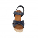 Woman's strap sandal in blue patent leather with platform and wedge 9 - Available sizes:  42, 43, 44