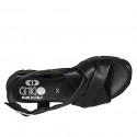 Woman's sandal with crossed bands in black leather wedge heel 3 - Available sizes:  32