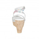 Woman's strap sandal in white multicolored mosaic printed leather with platform and wedge heel 9 - Available sizes:  42, 43