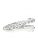 Woman's sandal in multicolored printed white leather wedge heel 3 - Available sizes:  32, 42, 44